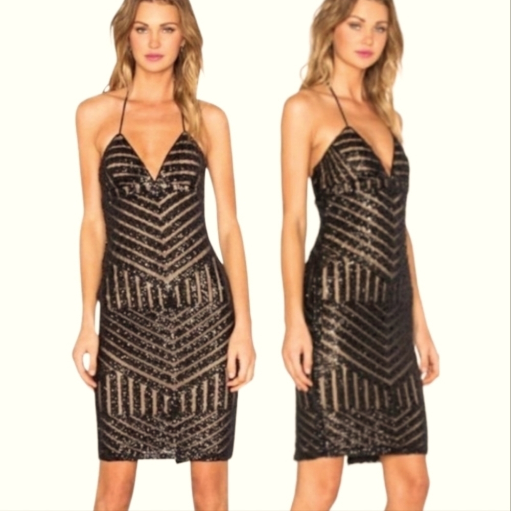Bardot Black and Gold Mini Dress